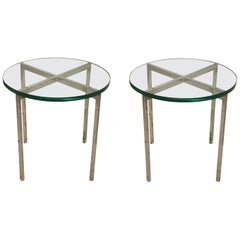 Pair of Modern Circle Glass Chrome Nico Zographos Side Table