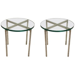 Pair of Modern Circle Glass Chrome Nico Zographos Side Table