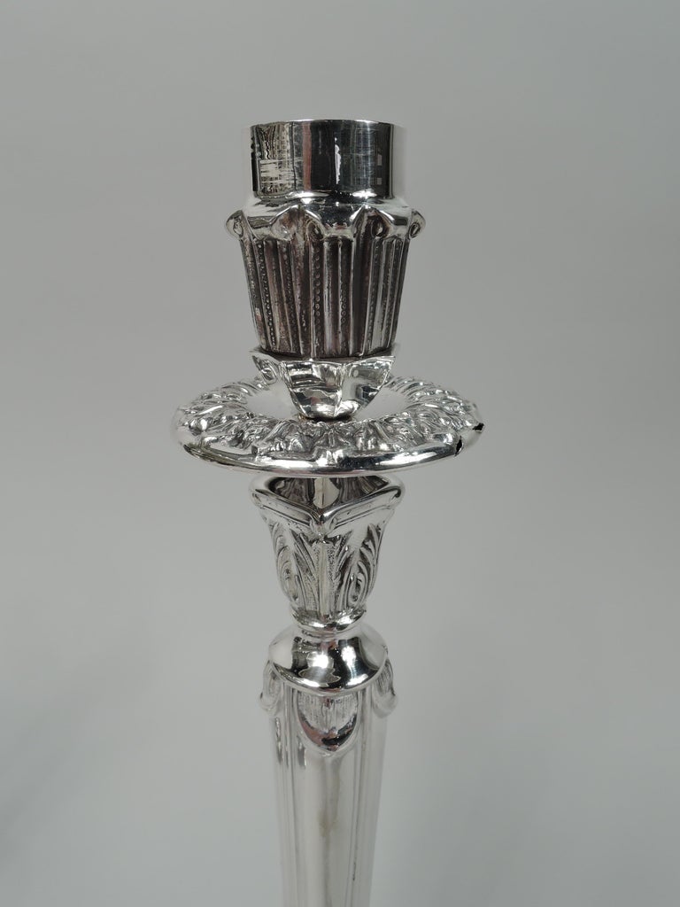 Pair of Modern Classical Sterling Silver Candlesticks by Camusso For