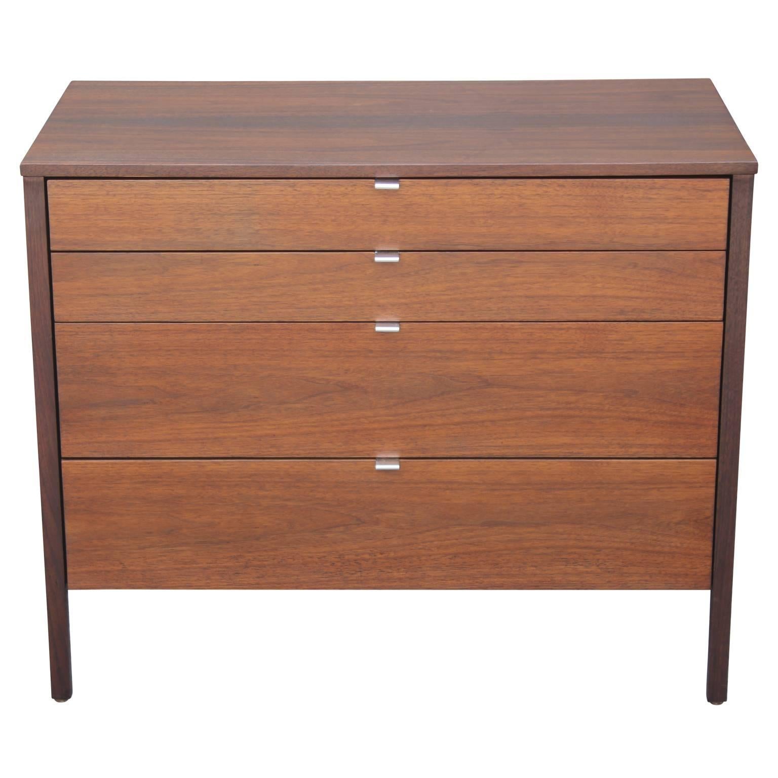 Pair of Modern Clean Lined Knoll Walnut Bachelor's Chests In Excellent Condition In Houston, TX