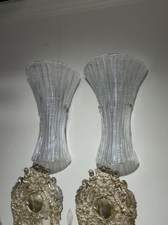 Pair of Modern Clear Glass Textured Murano Glass Sconces