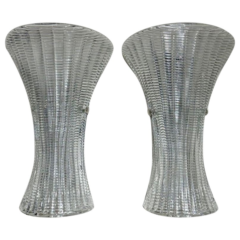 Pareja de apliques modernos de cristal de Murano texturizado transparente