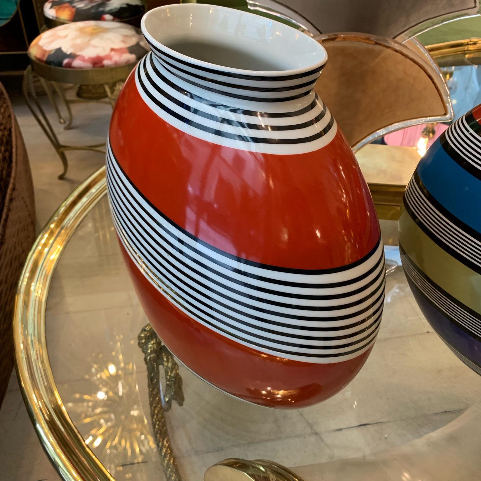 Pair of Modern Colored Striped Porcelain Vases by Missoni 9