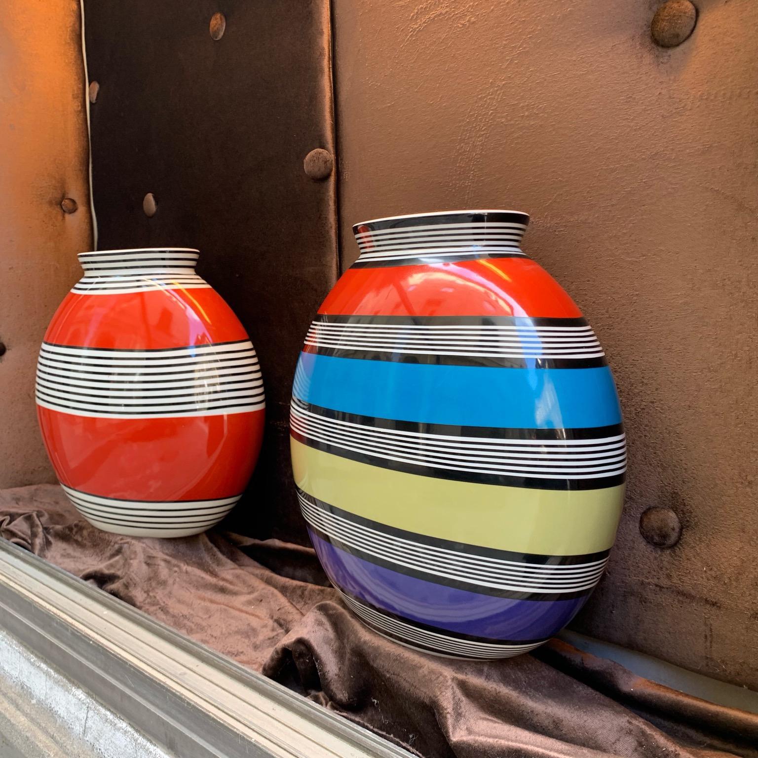 Contemporary Pair of Modern Colored Striped Porcelain Vases by Missoni