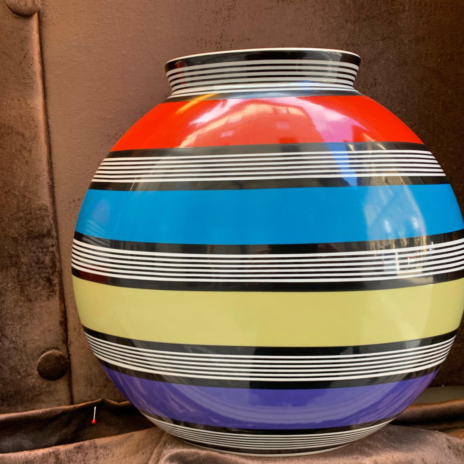 Pair of Modern Colored Striped Porcelain Vases by Missoni 4