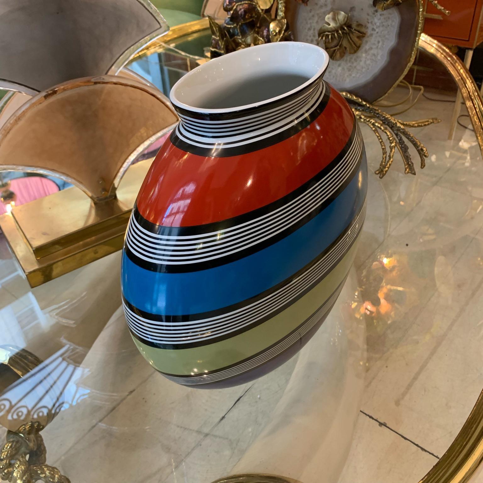 Pair of Modern Colored Striped Porcelain Vases by Missoni 5