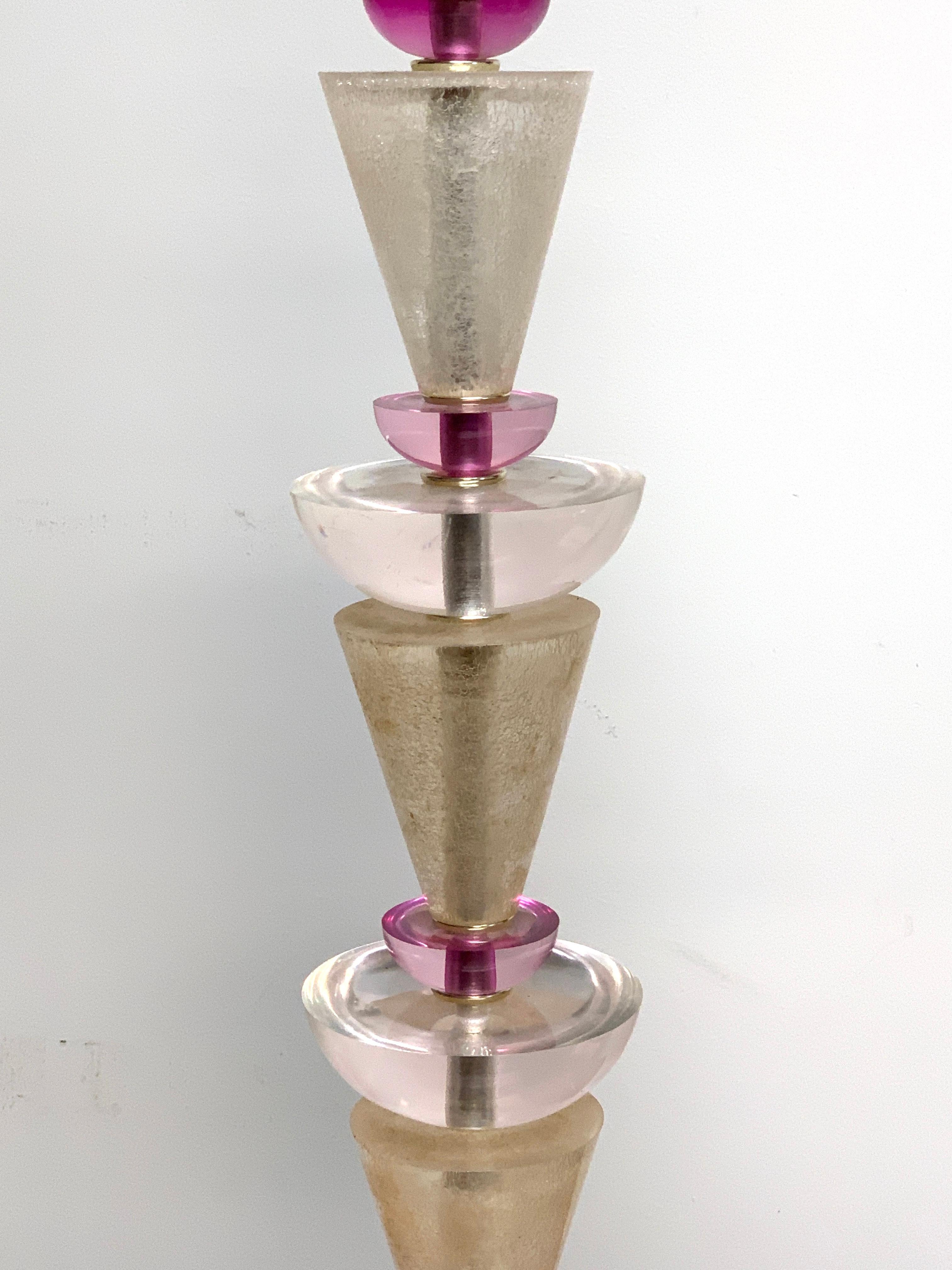 American Pair of Modern Colorful Lucite Van Teal Column Lamps