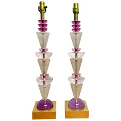 Pair of Modern Colorful Lucite Van Teal Column Lamps