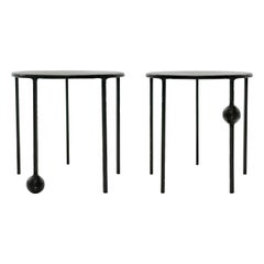 Side/End Table Pair Modern/Contemporary Hand Carved Blackened Steel Circular