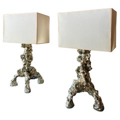 Pair of Modern Contemporary Silver Palladium Leaf Table Lamps by Elliott Levine