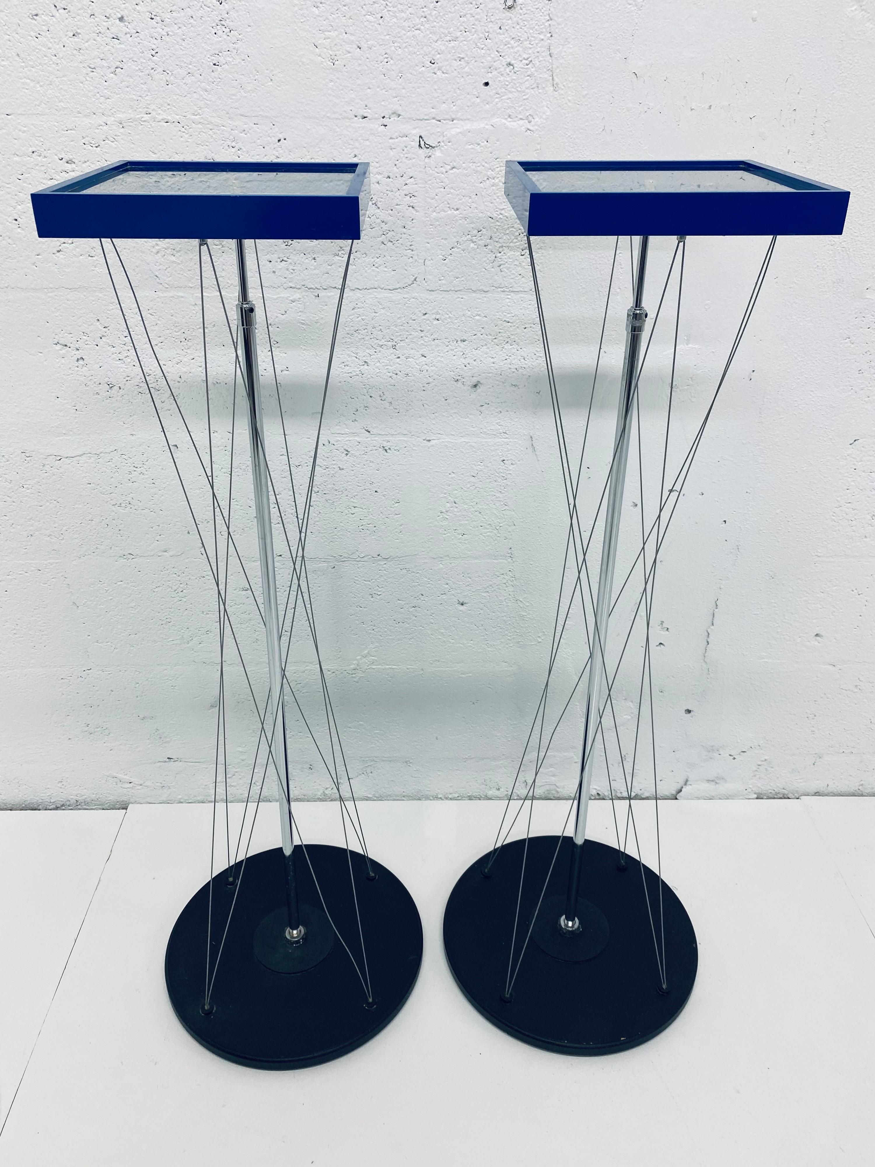 Pair of Modern Contemporary Tension Wire Pedestal Tables 3