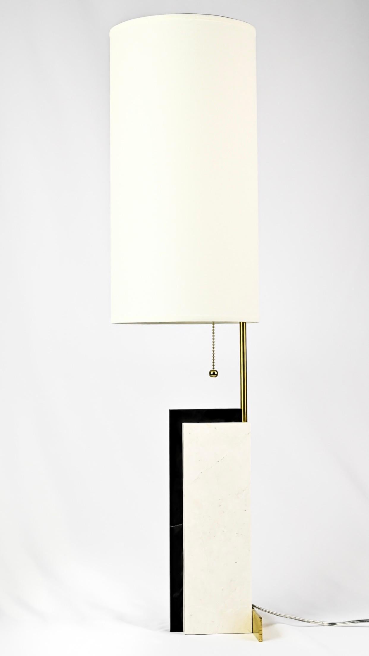 Mid-Century Modern Pair of Modern Craftsman Table Lamps in Marble and Brass For Sale