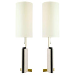 Pair of Modern Craftsman Table Lamps in Marble and Brass