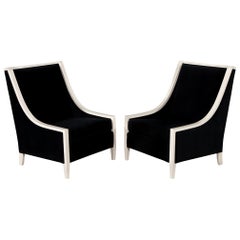 Pair of Modern Cream Armchairs in Black Velvet