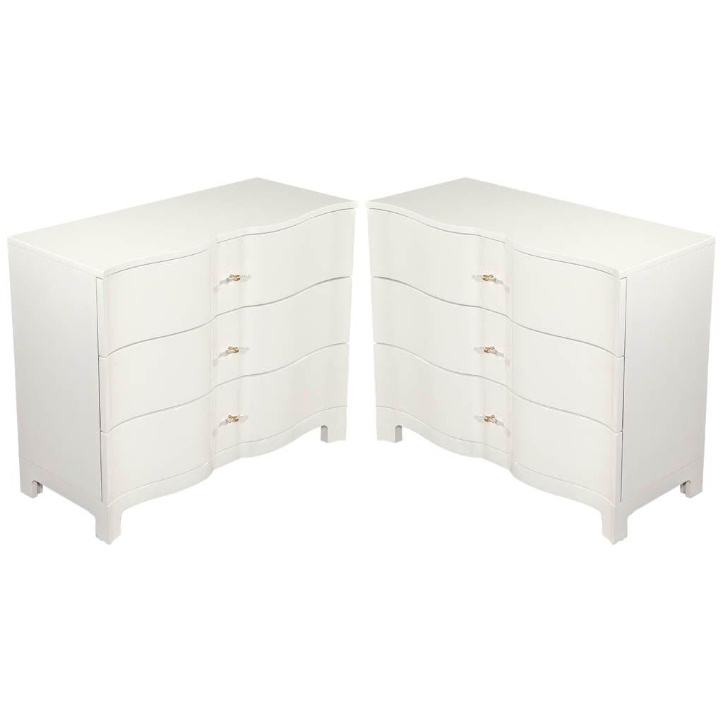 Pair of Modern Cream Chests with Curved Fronts For Sale
