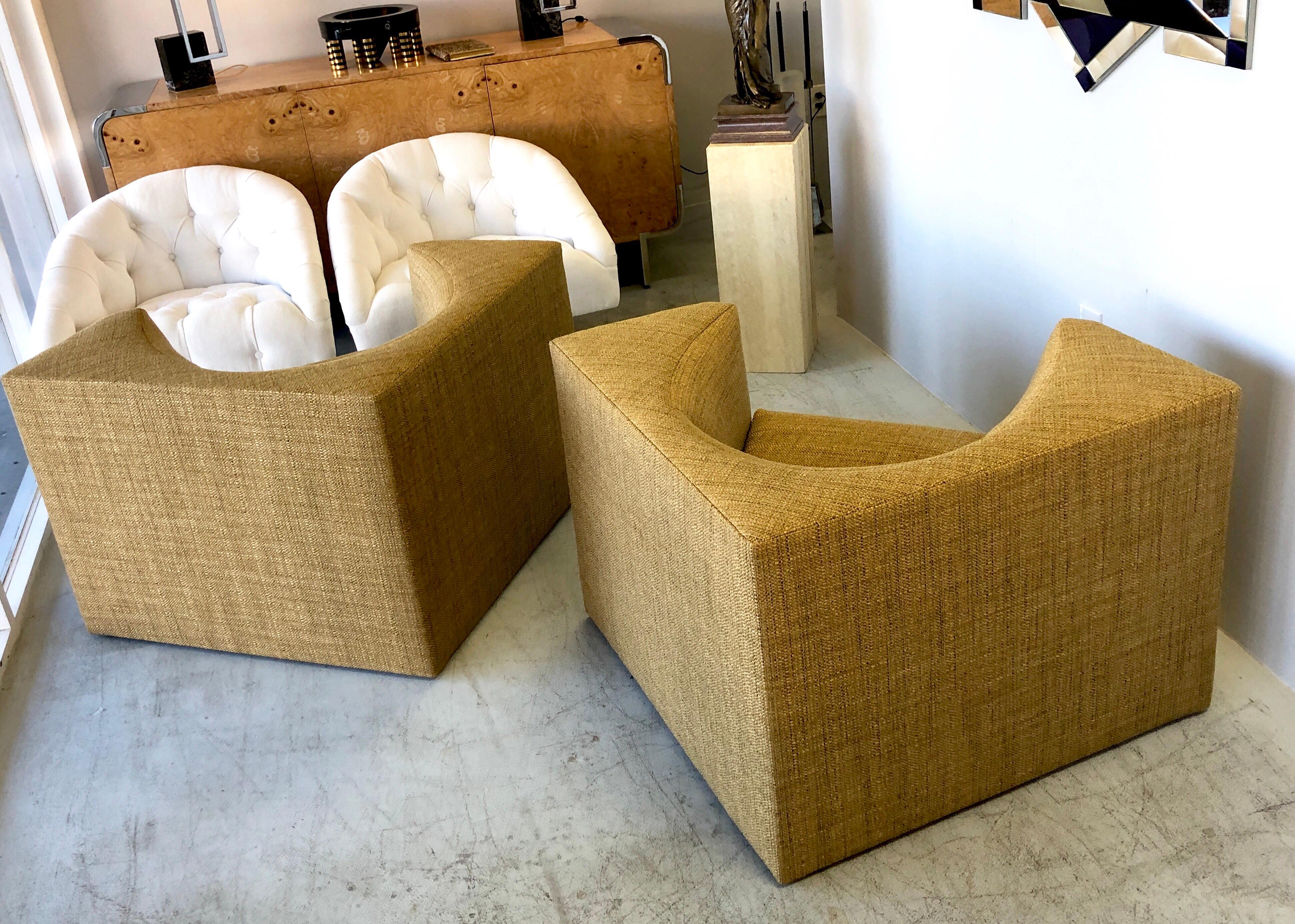 Pair of Modern Cube Lounge Club Chairs, 1970s In Good Condition In Miami, FL