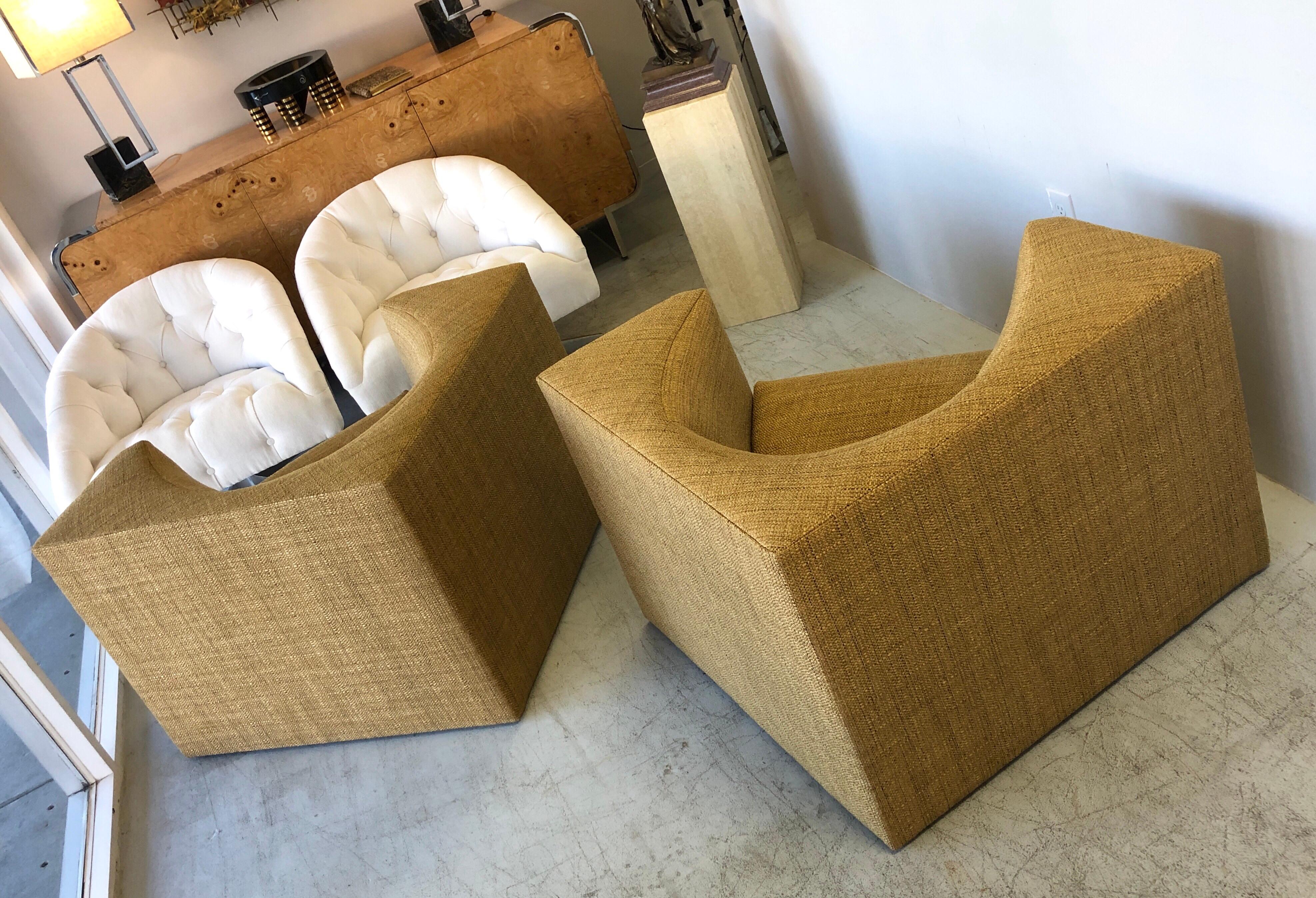 Upholstery Pair of Modern Cube Lounge Club Chairs, 1970s