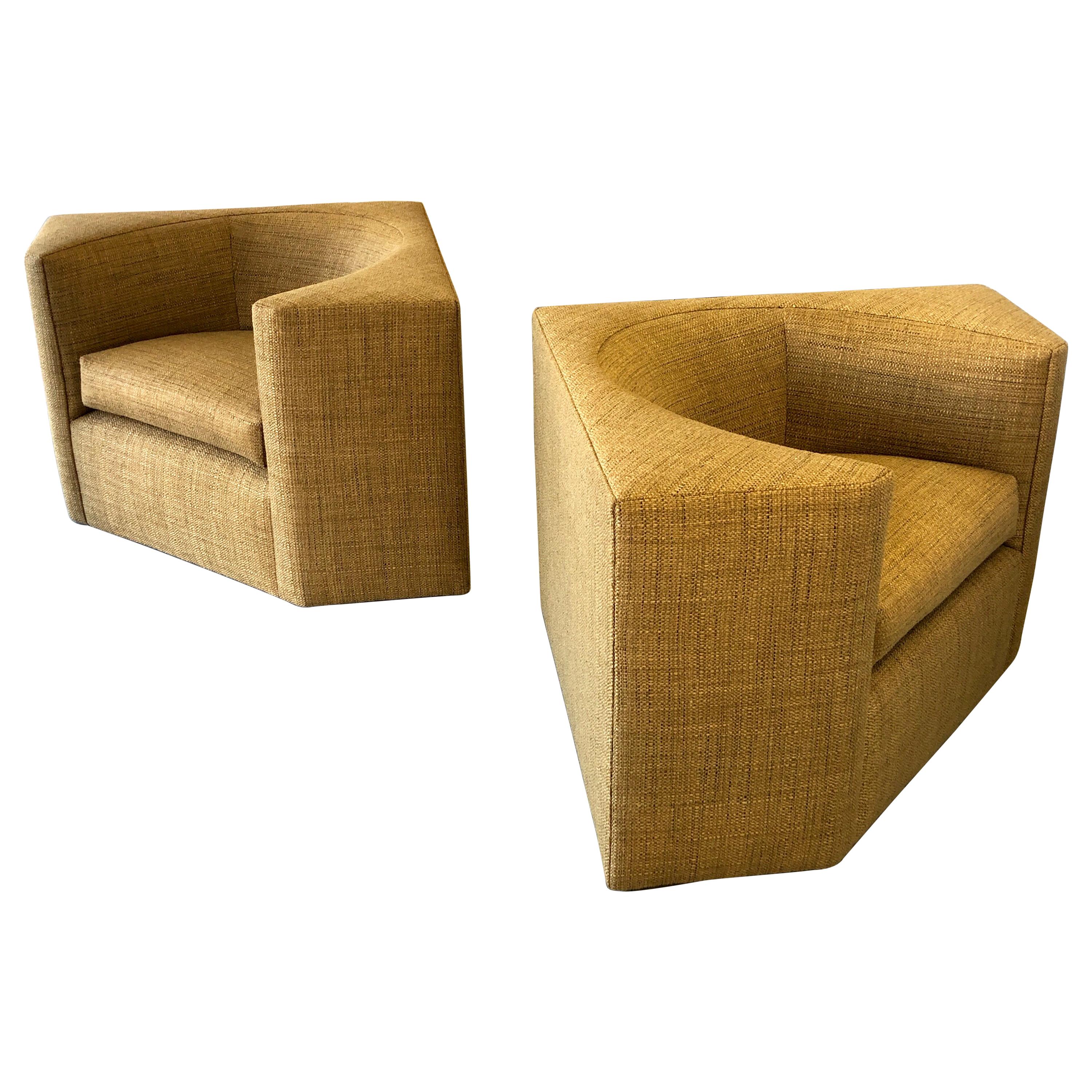 Pair of Modern Cube Lounge Club Chairs, 1970s