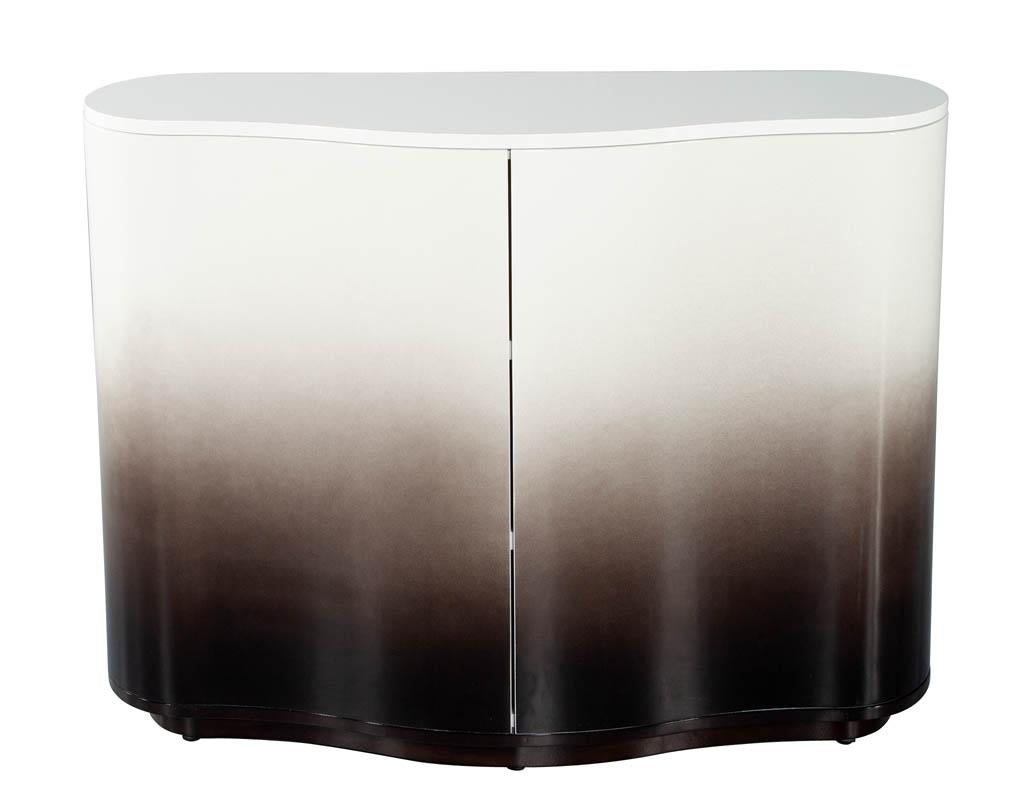 Wood Pair of Modern Curved Chests in Ombre Finish