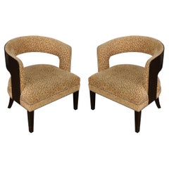 Pair of Modern Curved Open Back Armchairs with Velvet