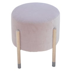 Pair of Modern Custom Blush Purple Velvet Pouf or Stools with Grey Tipped Legs