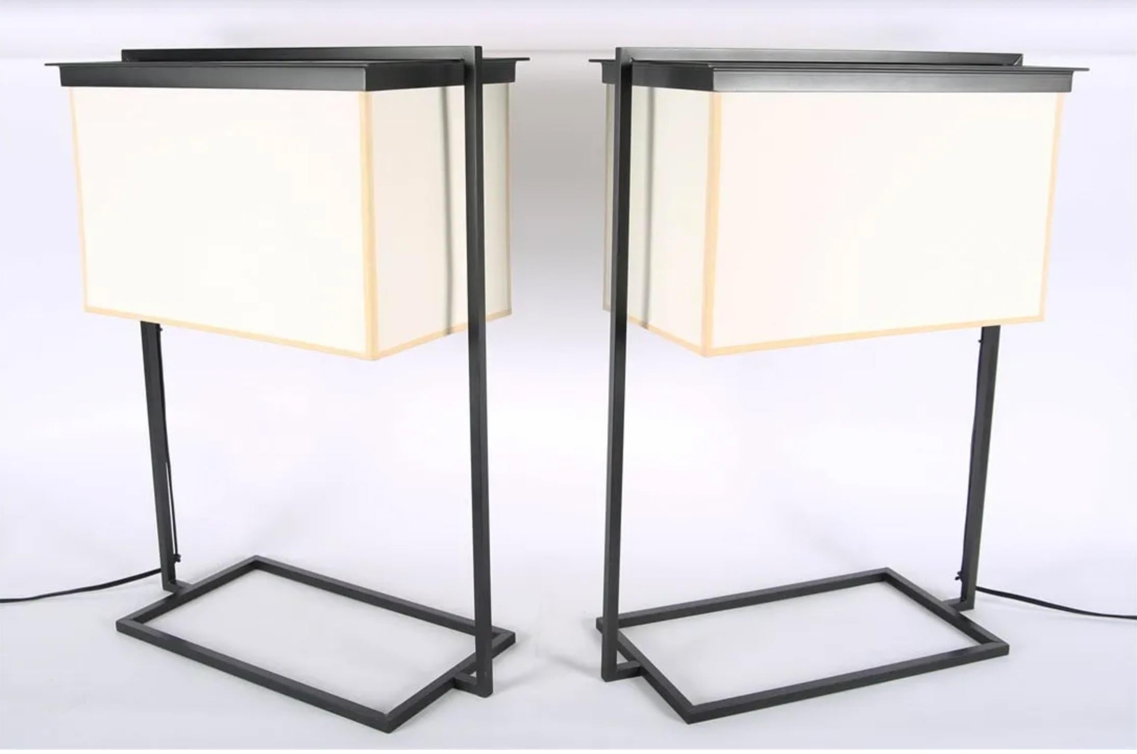 American Pair of Modern Custom Dital table lamps metal and paper by Kevin Reilly  For Sale