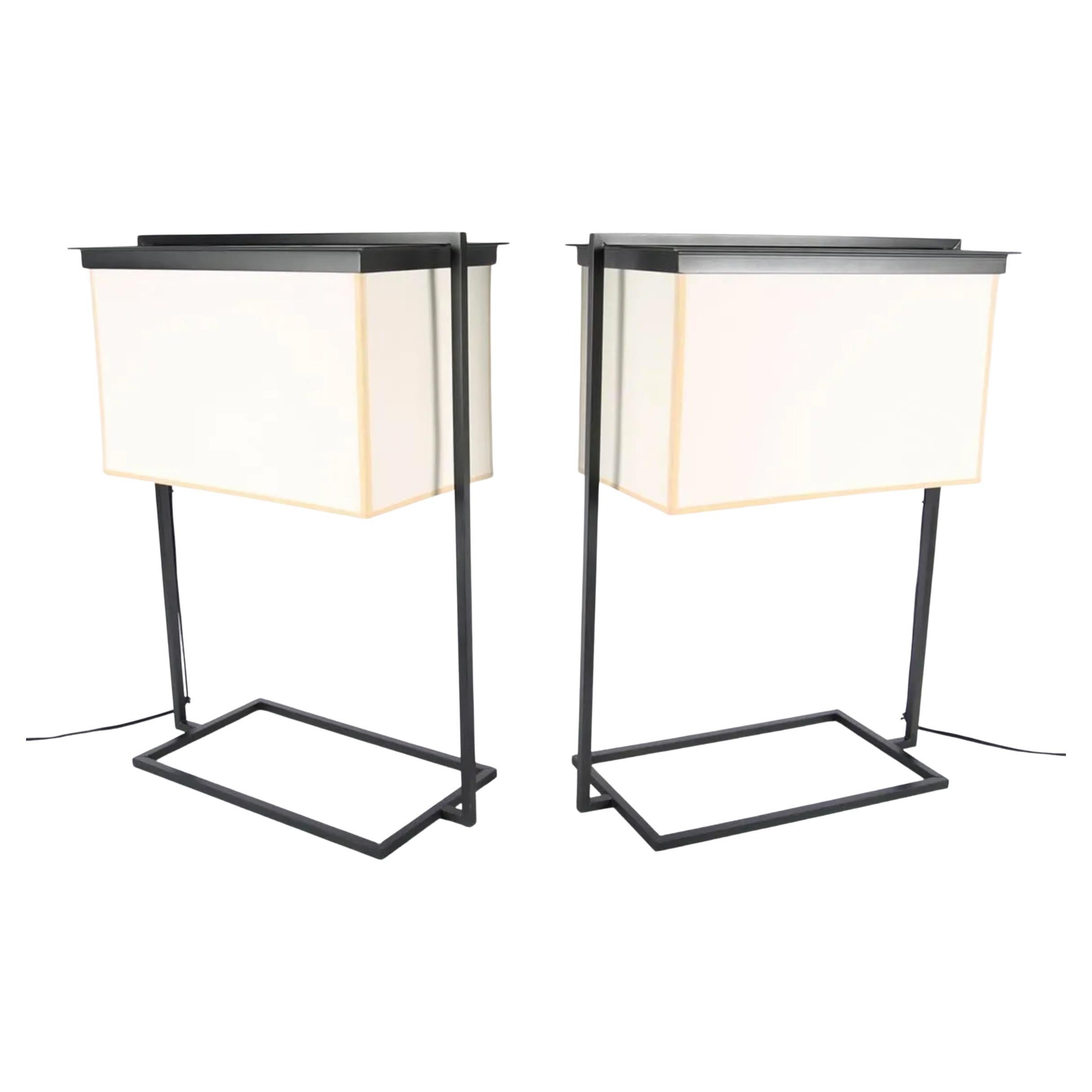 Pair of Modern Custom Dital table lamps metal and paper by Kevin Reilly  For Sale