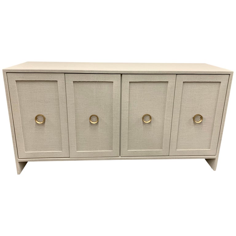 Modern Custom Four-Door Linen Wrapped Credenza Sideboard Server Buffet  Console For Sale at 1stDibs
