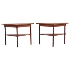 Pair of Modern Custom Walnut Demilune Entry Tables with Greek Key Trim