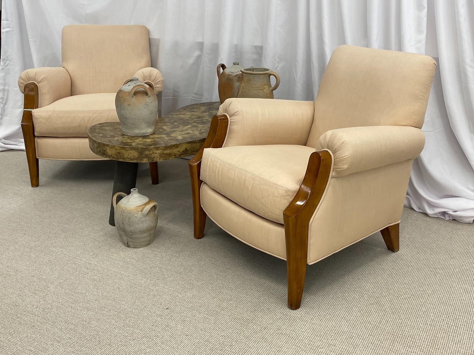 Fruitwood Pair of Modern Dakota Jackson Arm/Lounge Chairs, New Linen Upholstery