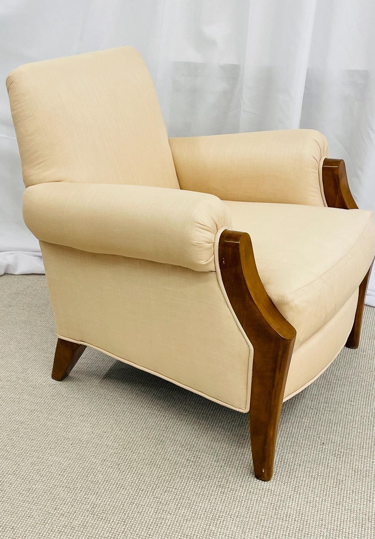 Pair of Modern Dakota Jackson Arm/Lounge Chairs, New Linen Upholstery 2