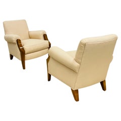 Pair of Modern Dakota Jackson Arm/Lounge Chairs, New Linen Upholstery