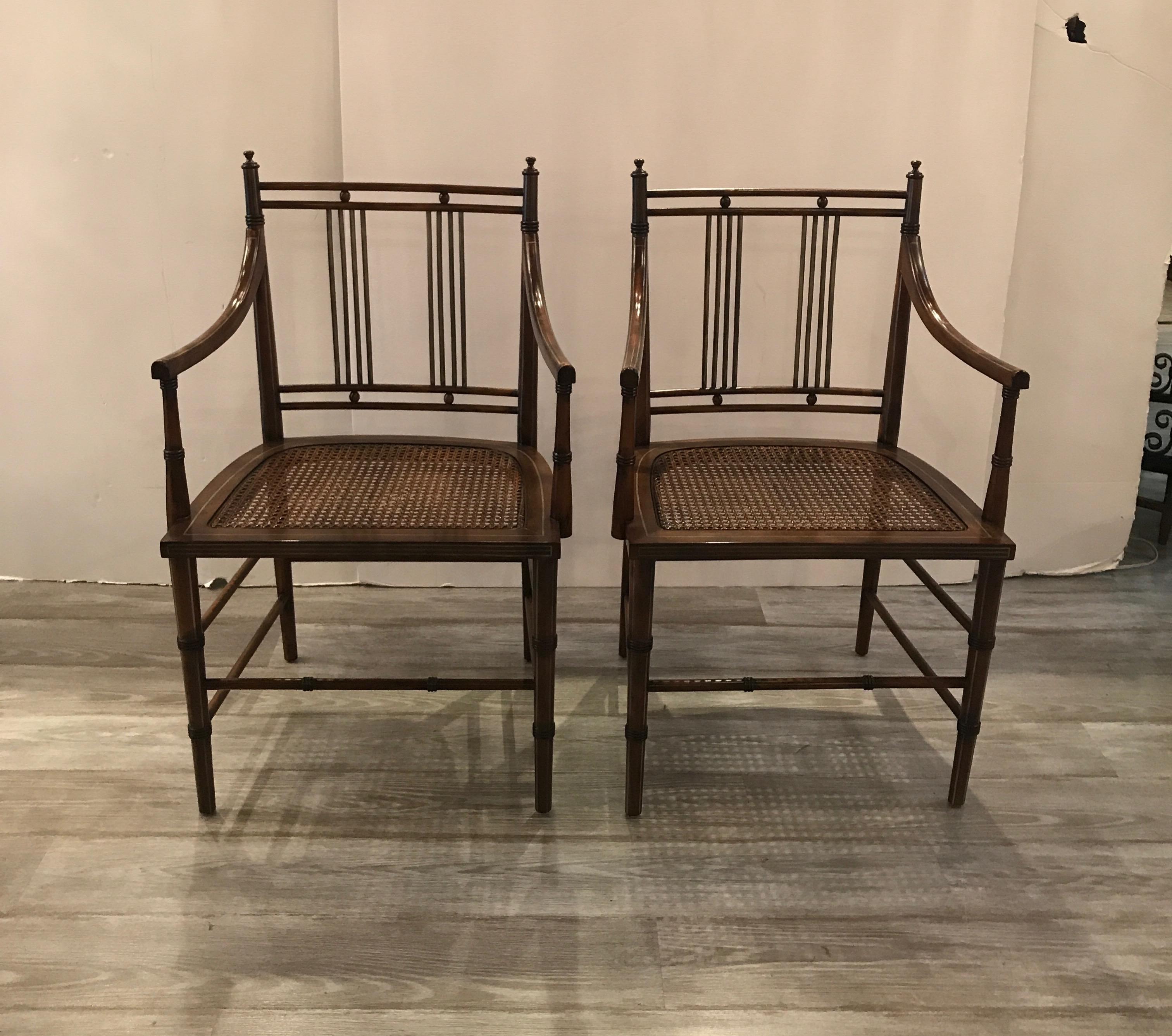 Bauhaus Pair of Modern Dark Fruitwood Armchairs