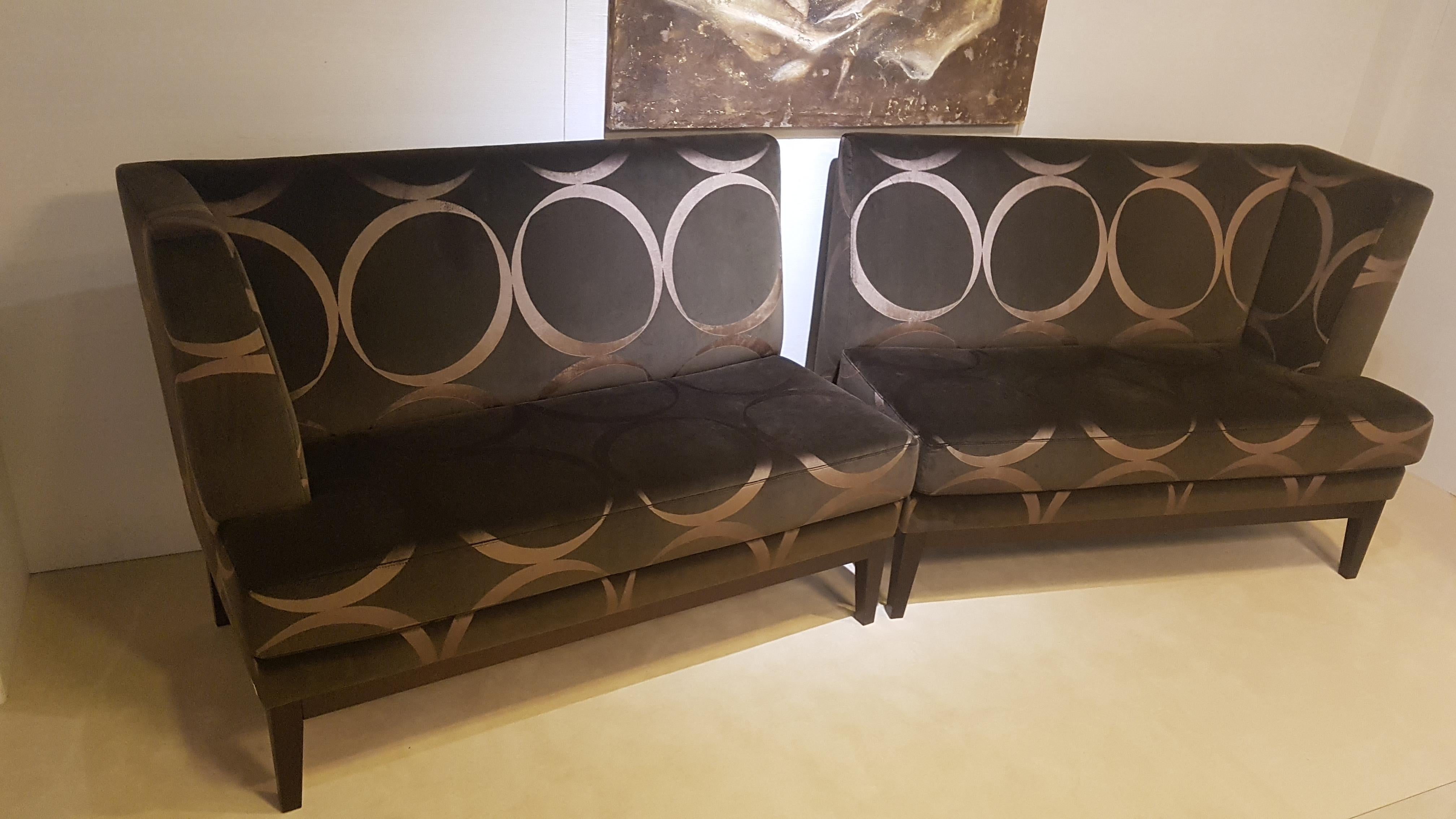 German Pair of Modern Design Benches with Velor Fabric