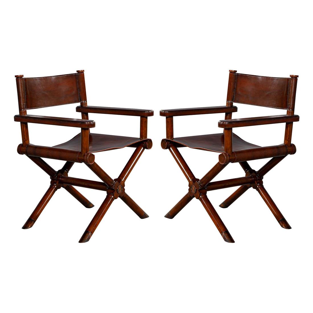 Pair of Modern Directors Chairs in Distressed Leather at 1stDibs
