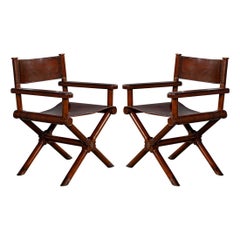 Pair of Modern Directors Chairs in Distressed Leather
