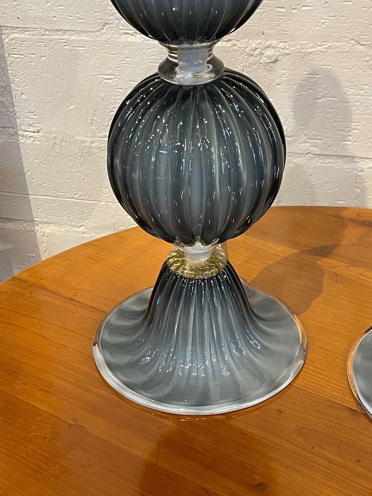 Pair of Modern Double Blown Grey Murano Glass Ball Lamps by Alberto Dona In Good Condition In Dallas, TX