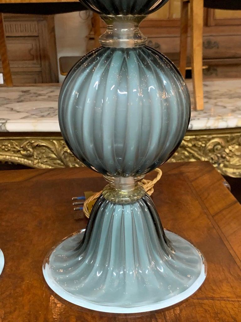Pair of Modern Double Blown Murano Glass Lamps For Sale 2