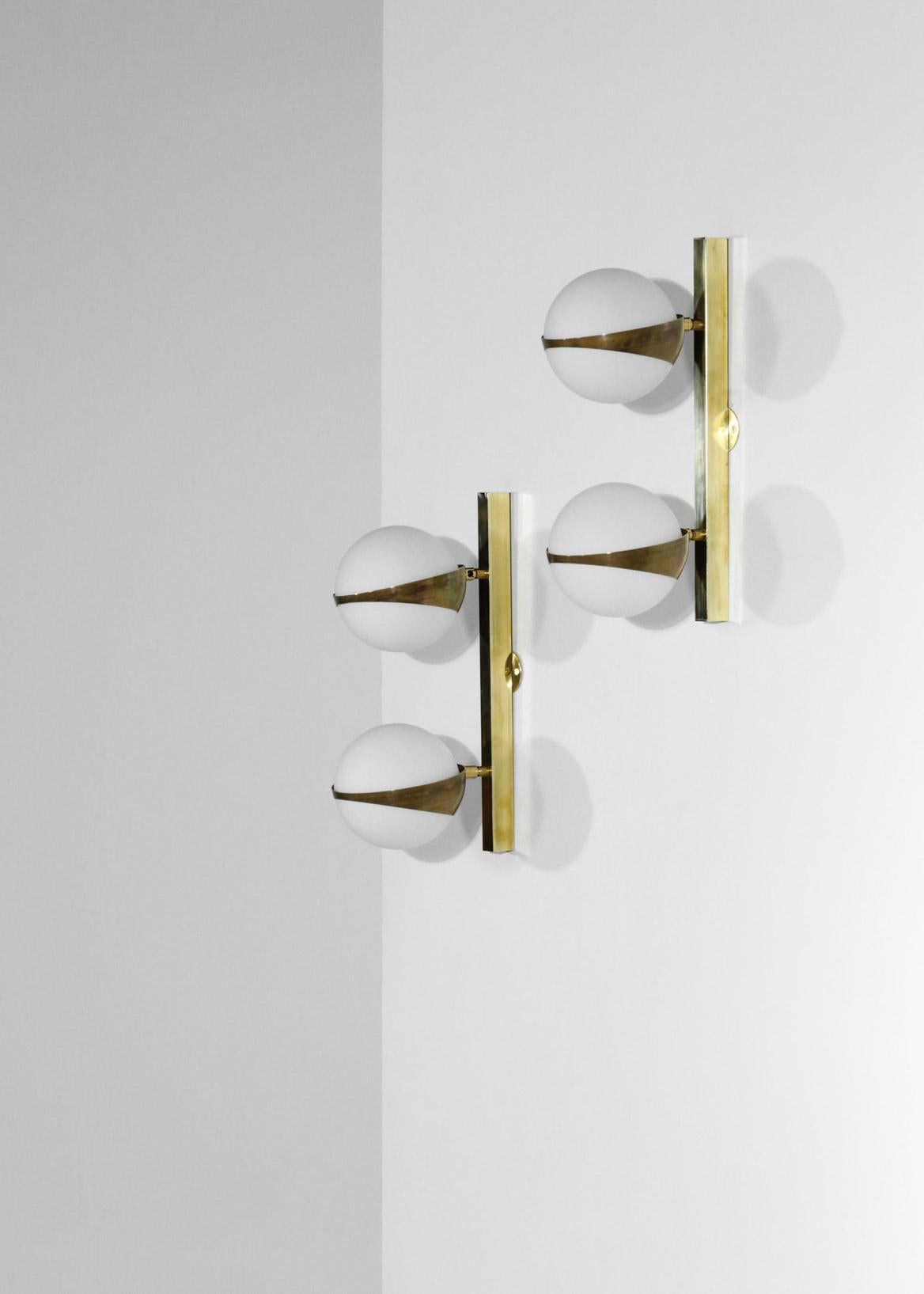 European Pair of Modern Double Wall Lights Stilnovo Style