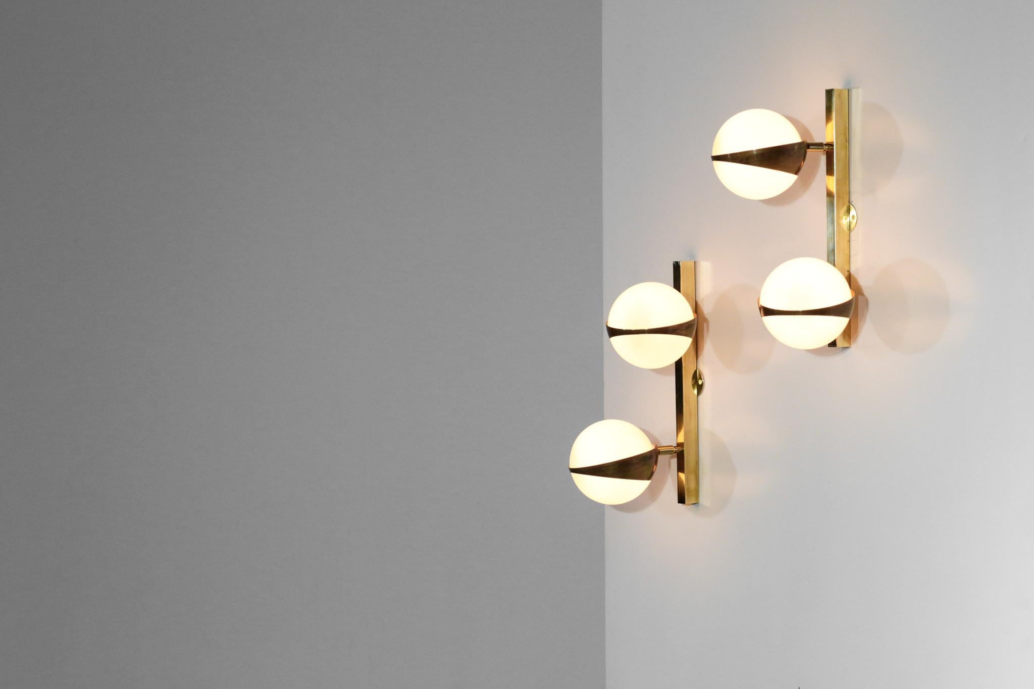 Brass Pair of Modern Double Wall Lights Stilnovo Style