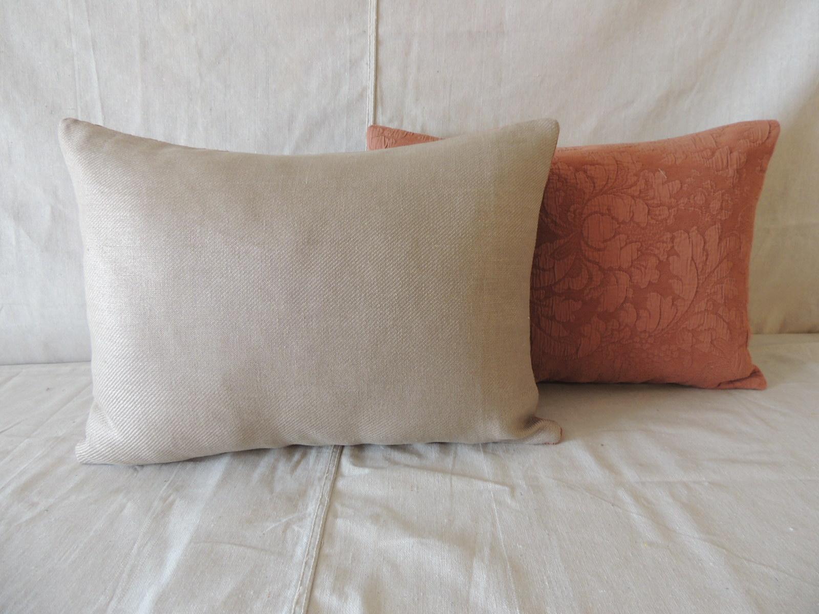 Contemporary Pair of Modern Dusty Pink Tone-on-Tone Matelassé Bolster Decorative Pillows