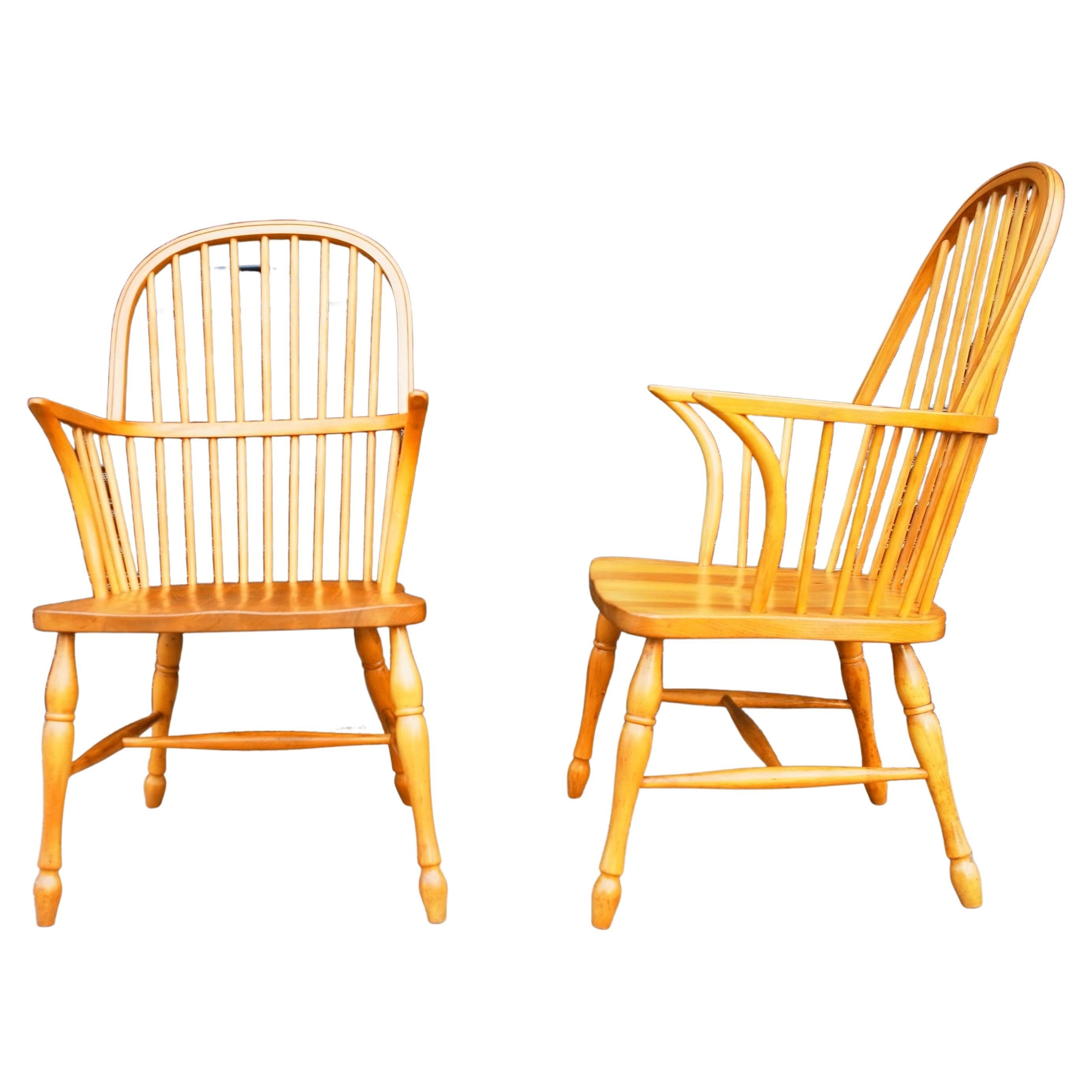 Pair of Modern English Pinewood Windsor Chairs For Sale