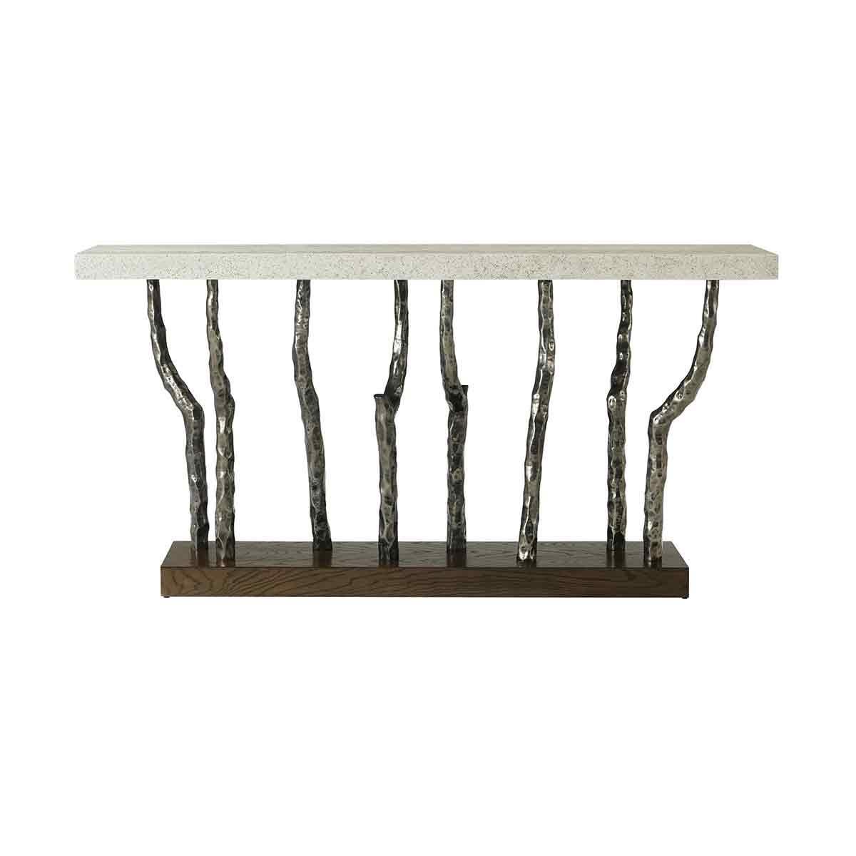 Modern Console Table - Dark finish, a contemporary console table made of figured ash available in dark earth finish with cast metal legs in our Volcanic finish and done with our stone-like porous Mineral Finish at the top.

Dimensions: 68