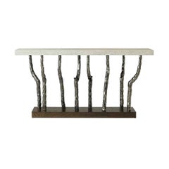 Pair of Modern Faux Bois Console Tables- Dark