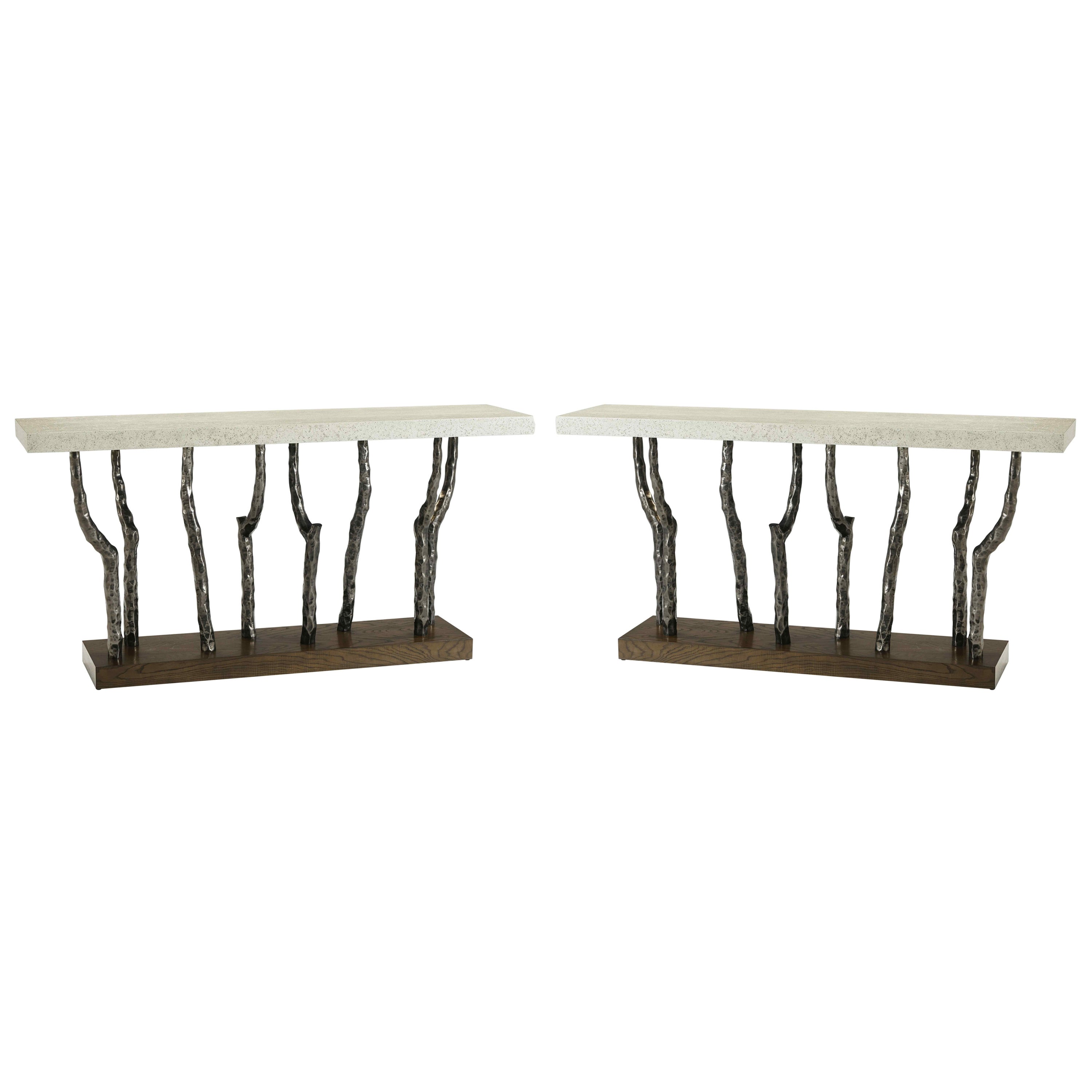 Pareja de Consolas Modernas de Faux Bois - Oscuro