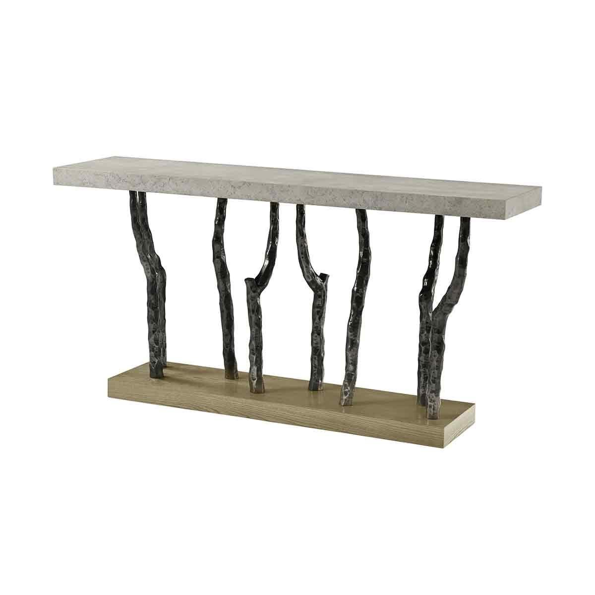 Faux Bois Console Tables - Light finish, a contemporary console table made of figured ash available in Dune finish with cast metal legs in our Volcanic finish and done with our stone-like porous Mineral Finish at the top.

Dimensions: 68