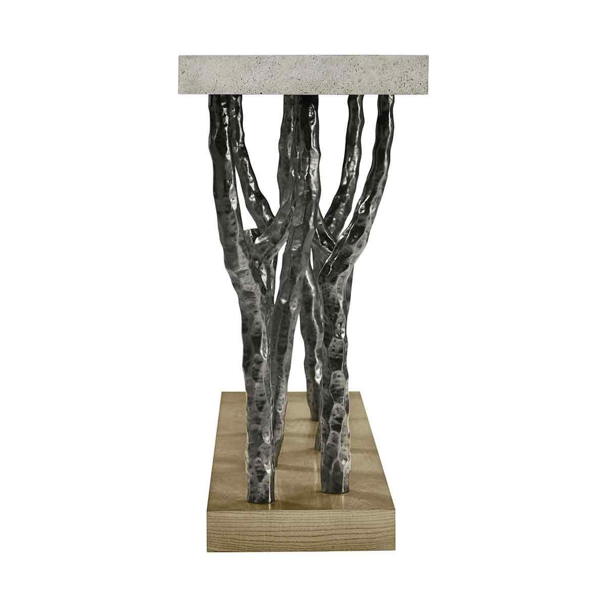 Contemporary Pair of Modern Faux Bois Console Tables- Light For Sale