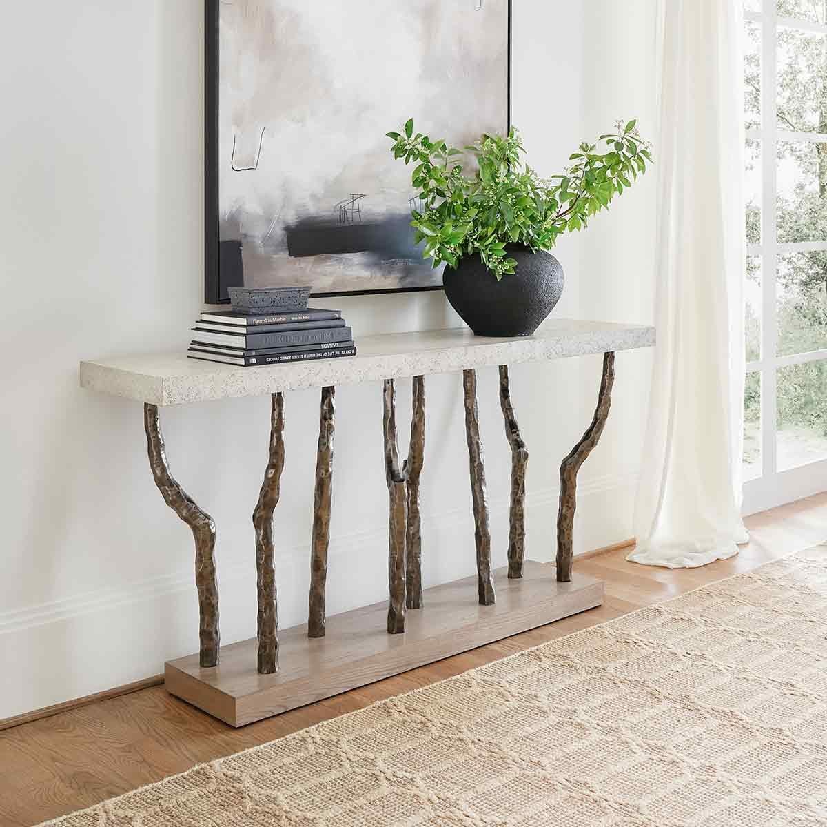Pair of Modern Faux Bois Console Tables- Light For Sale 2