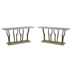 Pair of Modern Faux Bois Console Tables- Light