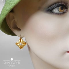 Pair of Modern Floral Diamond Gold Drop Earrings Dogwood